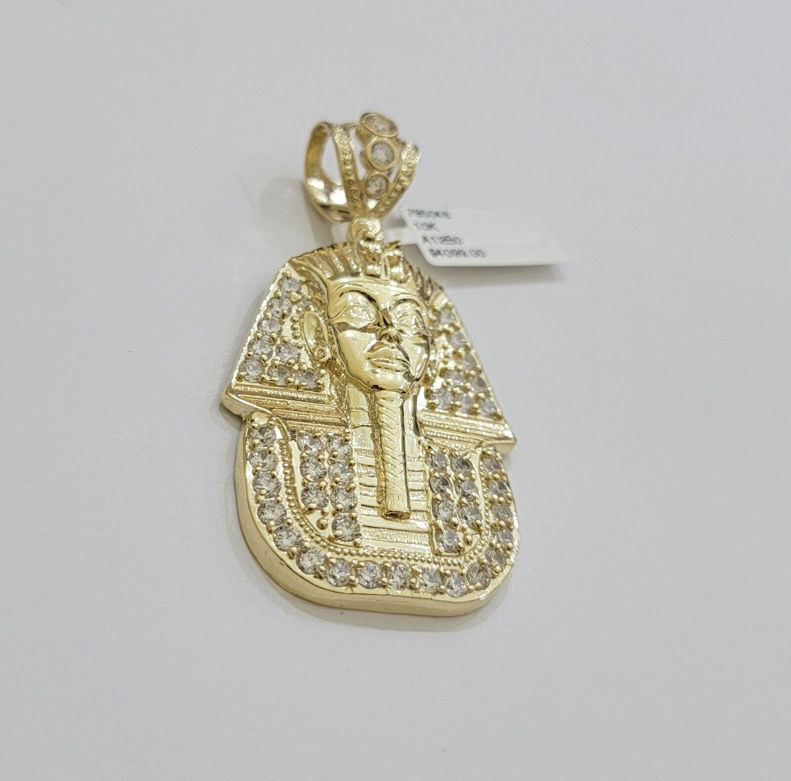 Real 10k Yellow Gold Pharaoh Head Charm Pendant 2.5" 10kt With Stones for Men's - Reva Jeweler