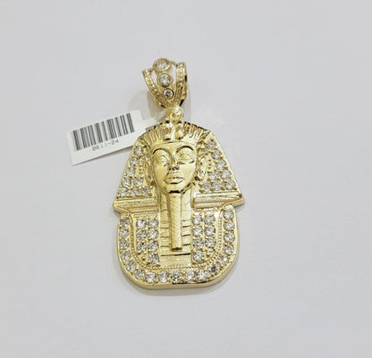 Real 10k Yellow Gold Pharaoh Head Charm Pendant 2.5" 10kt With Stones for Men's - Reva Jeweler