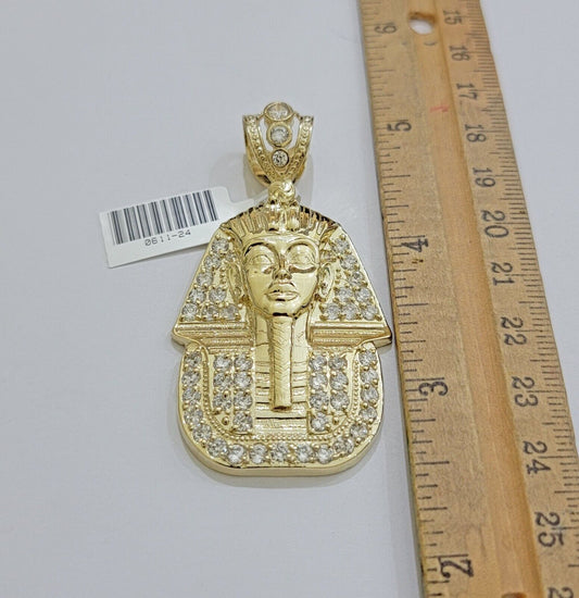 Real 10k Yellow Gold Pharaoh Head Charm Pendant 2.5" 10kt With Stones for Men's - Reva Jeweler