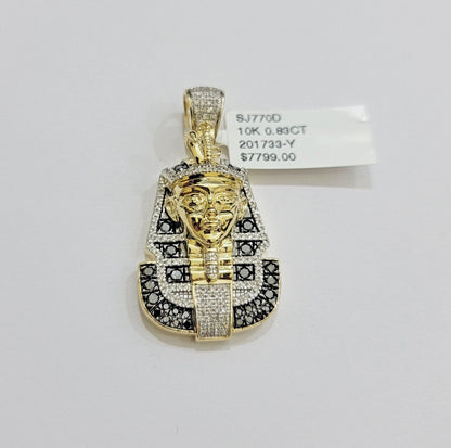Real 10k Yellow Gold Pharoah Head Charm Pendant With black & White Diamonds Mens - Reva Jeweler