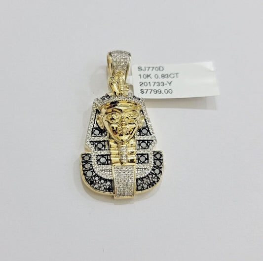 Real 10k Yellow Gold Pharoah Head Charm Pendant With black & White Diamonds Mens - Reva Jeweler