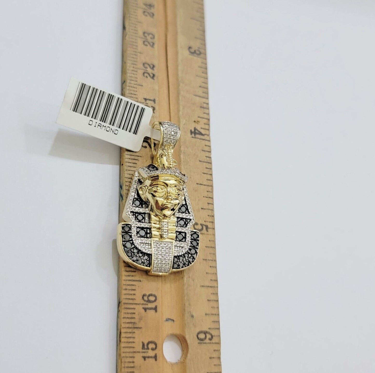 Real 10k Yellow Gold Pharoah Head Charm Pendant With black & White Diamonds Mens - Reva Jeweler