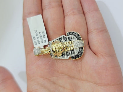 Real 10k Yellow Gold Pharoah Head Charm Pendant With black & White Diamonds Mens - Reva Jeweler