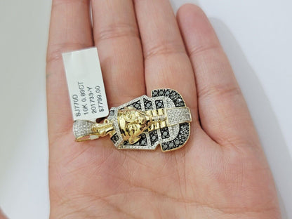 Real 10k Yellow Gold Pharoah Head Charm Pendant With black & White Diamonds Mens - Reva Jeweler