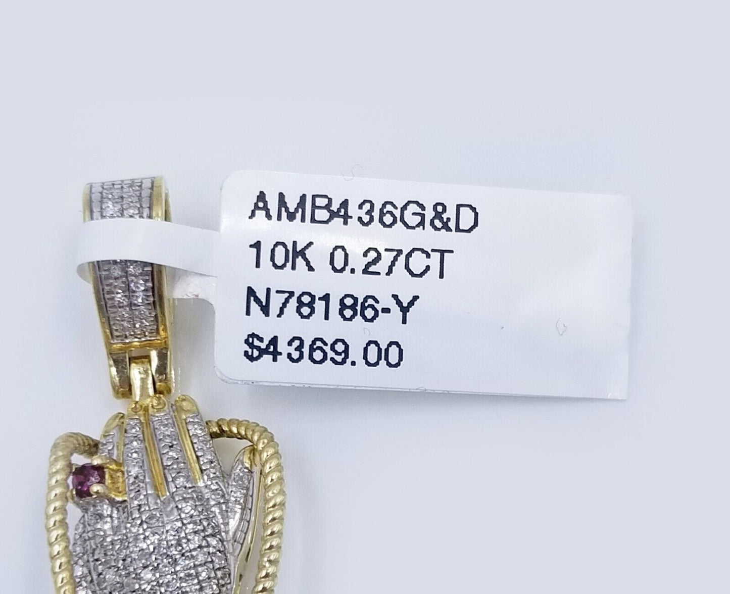 Real 10k Yellow Gold Praying Hand Cross Pendant Real Diamond Charm - Reva Jeweler