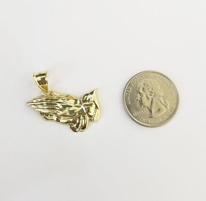 Real 10k Yellow Gold Praying Hands Charm Pendant 10kt for Chain Men Women - GoldenlinQ