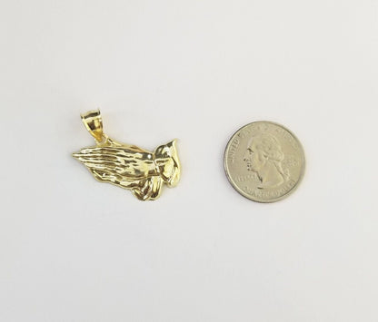 Real 10k Yellow Gold Praying Hands Charm Pendant 10kt for Chain Men Women - GoldenlinQ