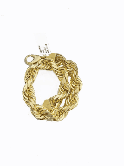 Real 10K Yellow Gold Rope Bracelet 10mm 8 Inch Lobster Lock For mens On Sale - GoldenlinQ
