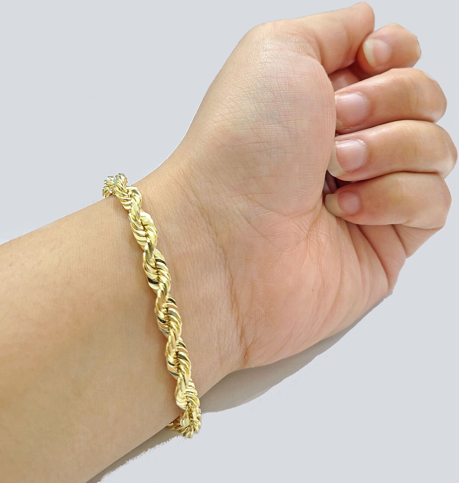 Real 10k Yellow Gold Rope Bracelet 8 Inch 5mm SOLID Diamond Cuts Men Women 10KT - Reva Jeweler