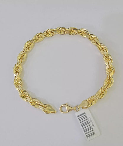 Real 10k Yellow Gold Rope Bracelet 8 Inch 5mm SOLID Diamond Cuts Men Women 10KT - Reva Jeweler