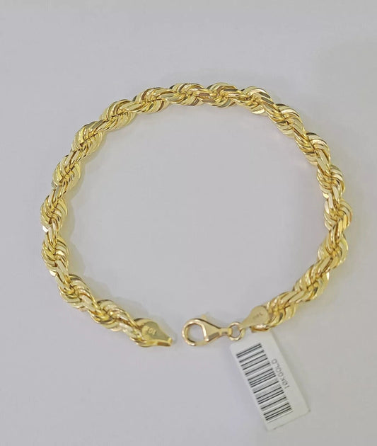 Real 10k Yellow Gold Rope Bracelet 8 Inch 5mm SOLID Diamond Cuts Men Women 10KT - Reva Jeweler