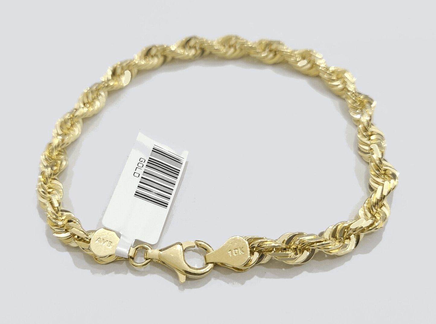 Real 10k Yellow Gold Rope Bracelet 9 Inch 5mm SOLID Diamond Cuts Men Women 10KT - Reva Jeweler