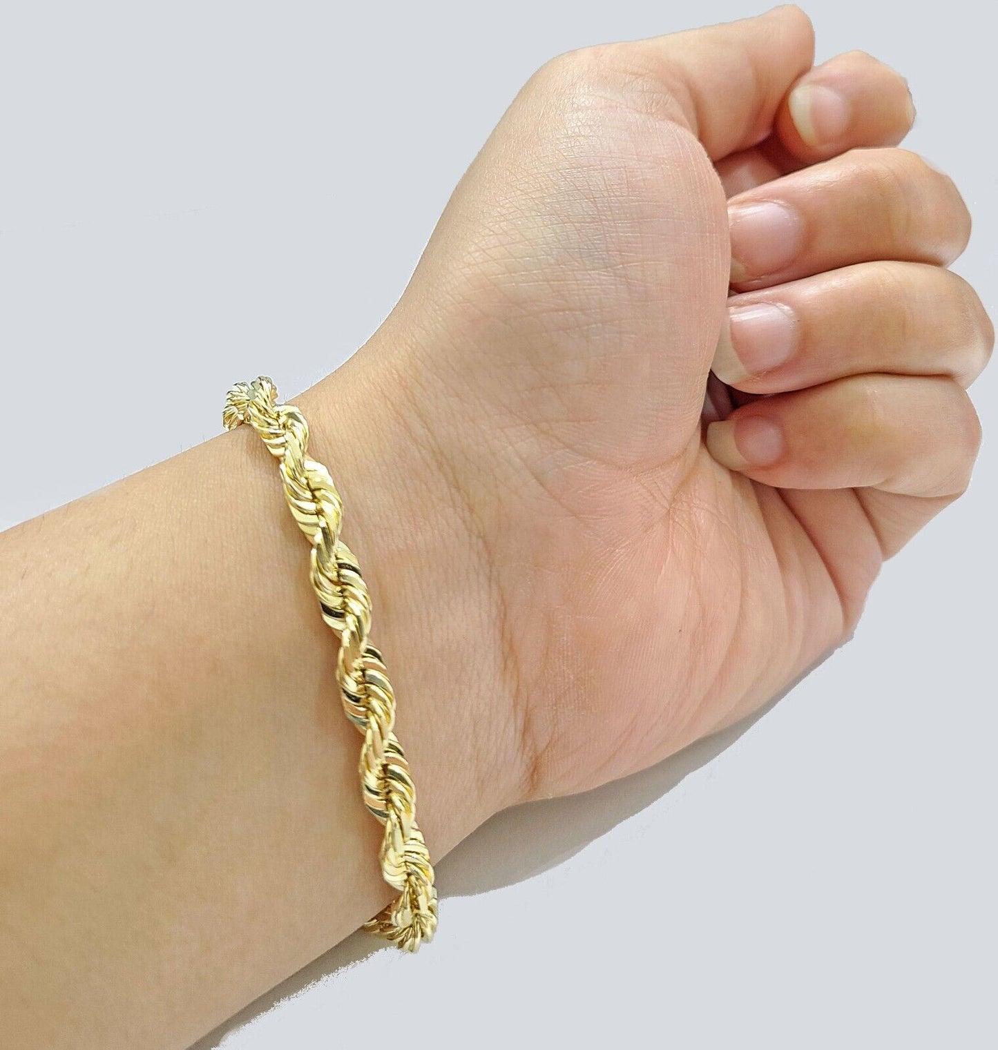 Real 10k Yellow Gold Rope Bracelet 9 Inch 5mm SOLID Diamond Cuts Men Women 10KT - Reva Jeweler