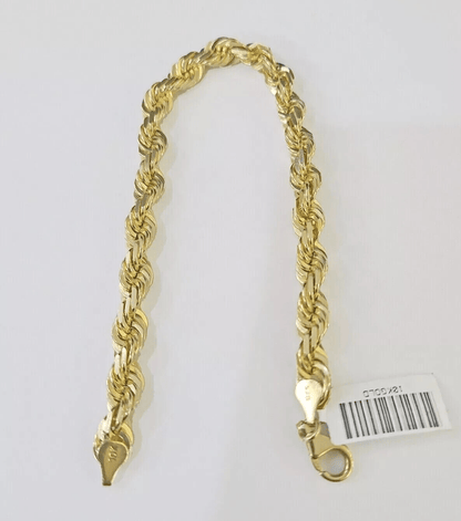 Real 10k Yellow Gold Rope Bracelet 9 Inch 5mm SOLID Diamond Cuts Men Women 10KT - Reva Jeweler