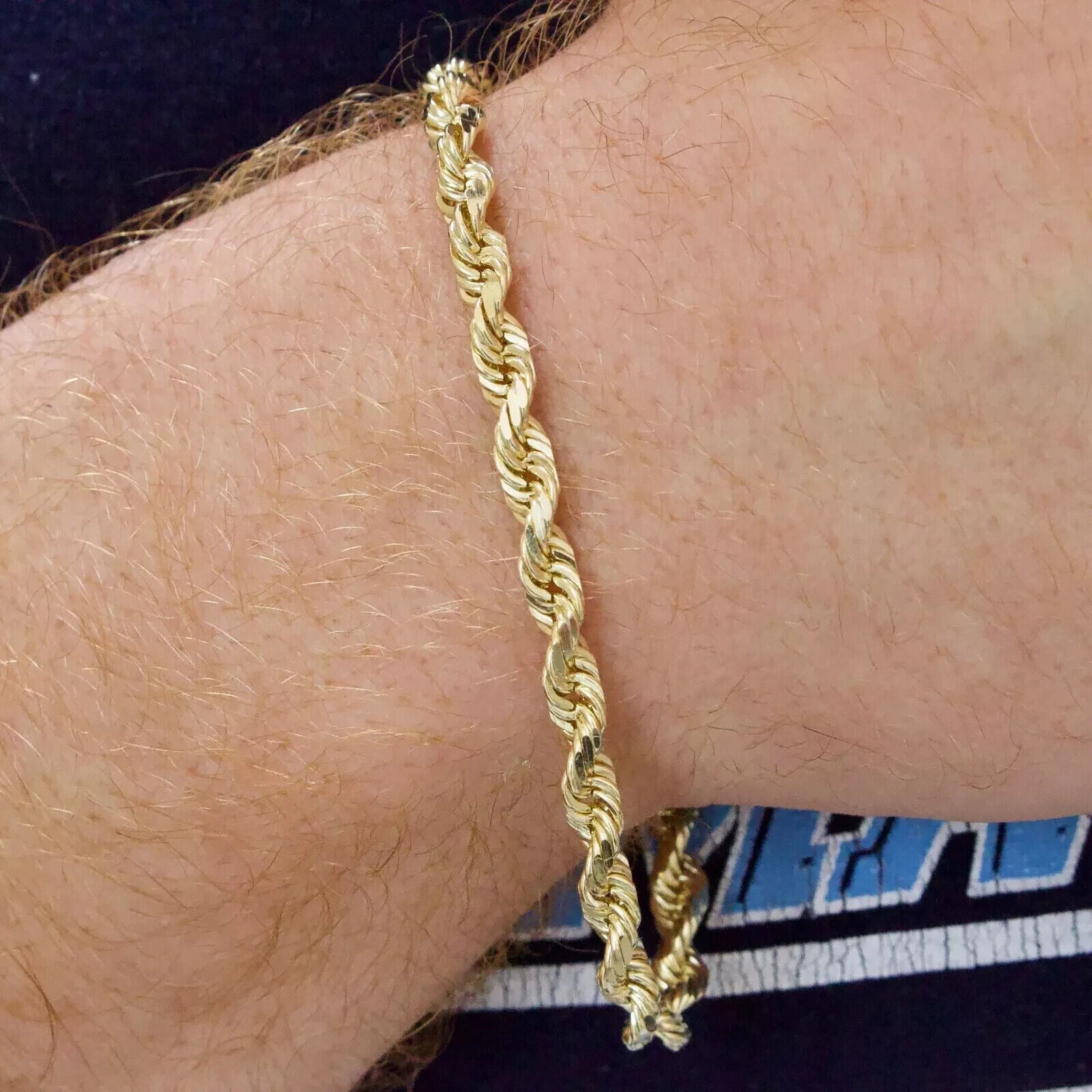 Real 10k Yellow Gold Rope Bracelet 9 Inch 5mm SOLID Diamond Cuts Men Women 10KT - Reva Jeweler
