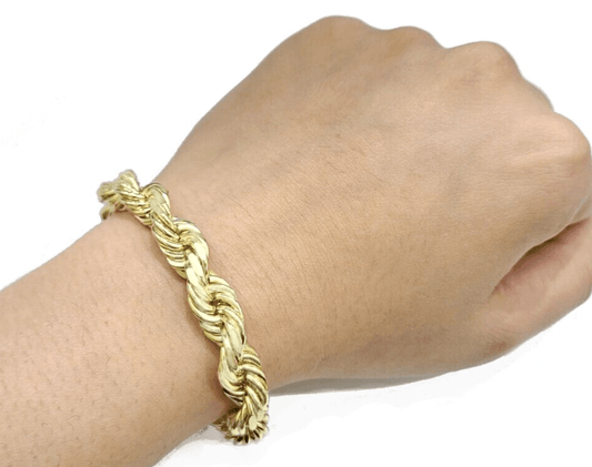 Real 10k Yellow Gold Rope Bracelet 9 Inch Solid Lobster Lock 10kt Mens HEAVY - Reva Jeweler