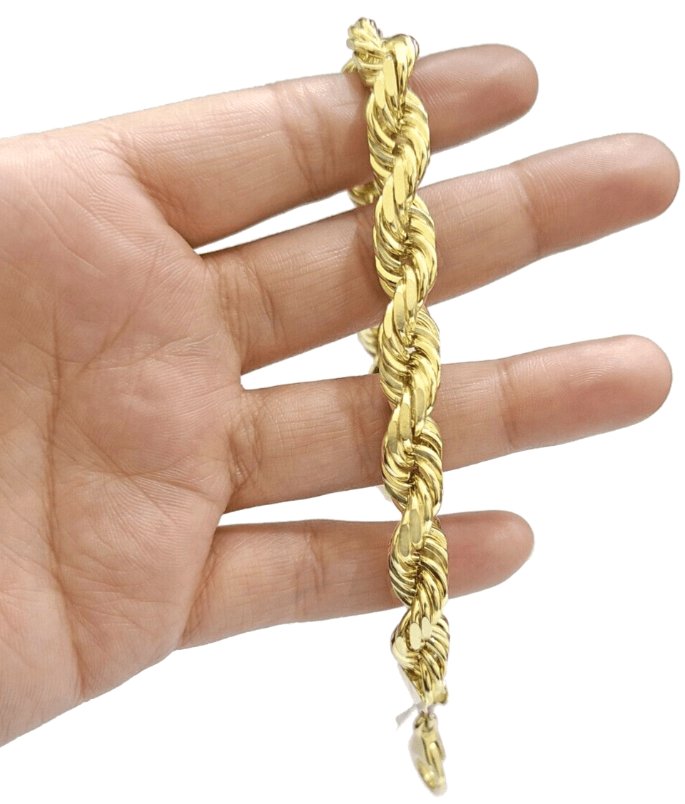 Real 10k Yellow Gold Rope Bracelet 9 Inch Solid Lobster Lock 10kt Mens HEAVY - Reva Jeweler