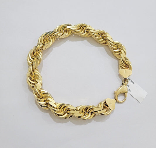 Real 10k Yellow Gold Rope Bracelet 9 Inch Solid Lobster Lock 10kt Mens HEAVY - Reva Jeweler