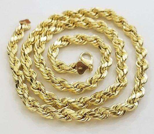 REAL 10k Yellow Gold Rope Chain 10mm 24" Men's thick necklace 10kt diamond cuts - Reva Jeweler