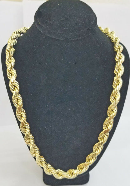 REAL 10k Yellow Gold Rope Chain 10mm 24" Men's thick necklace 10kt diamond cuts - Reva Jeweler