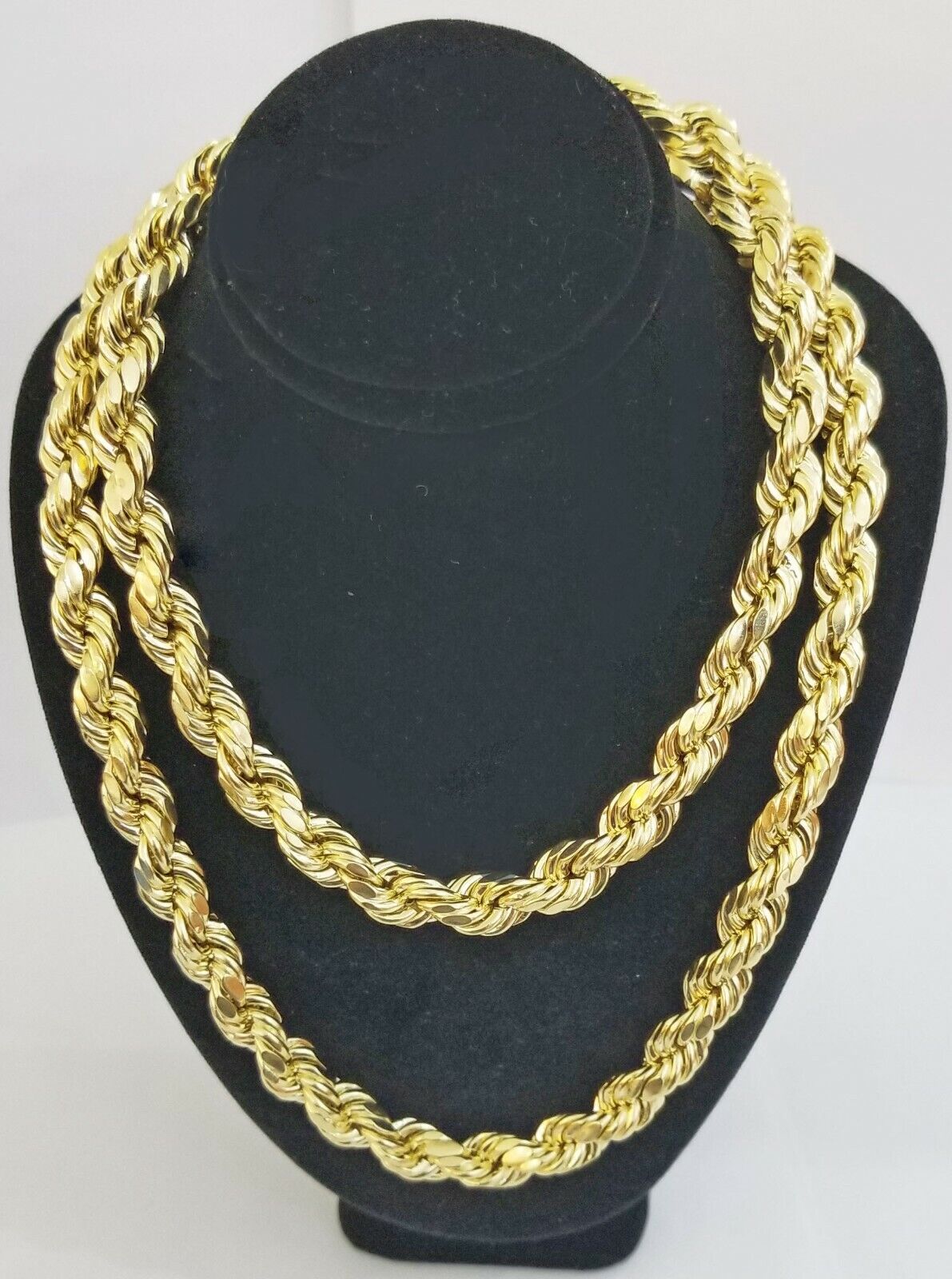 REAL 10k Yellow Gold Rope Chain 10mm 24" Men's thick necklace 10kt diamond cuts - Reva Jeweler