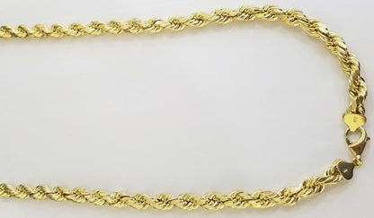REAL 10k Yellow Gold Rope Chain 10mm 24" Men's thick necklace 10kt diamond cuts - Reva Jeweler