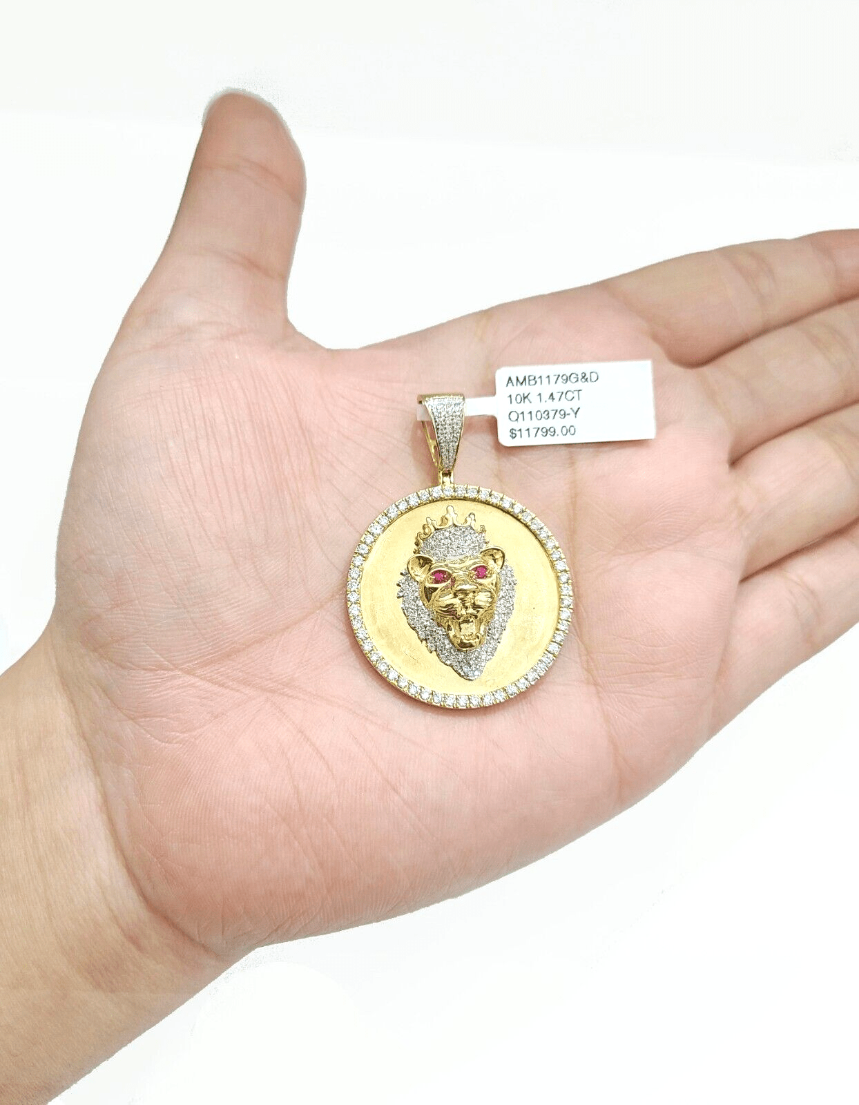 Real 10k Yellow Gold Rope Chain 28'' Necklace Lion Head Charm Diamond Pendant - Reva Jeweler
