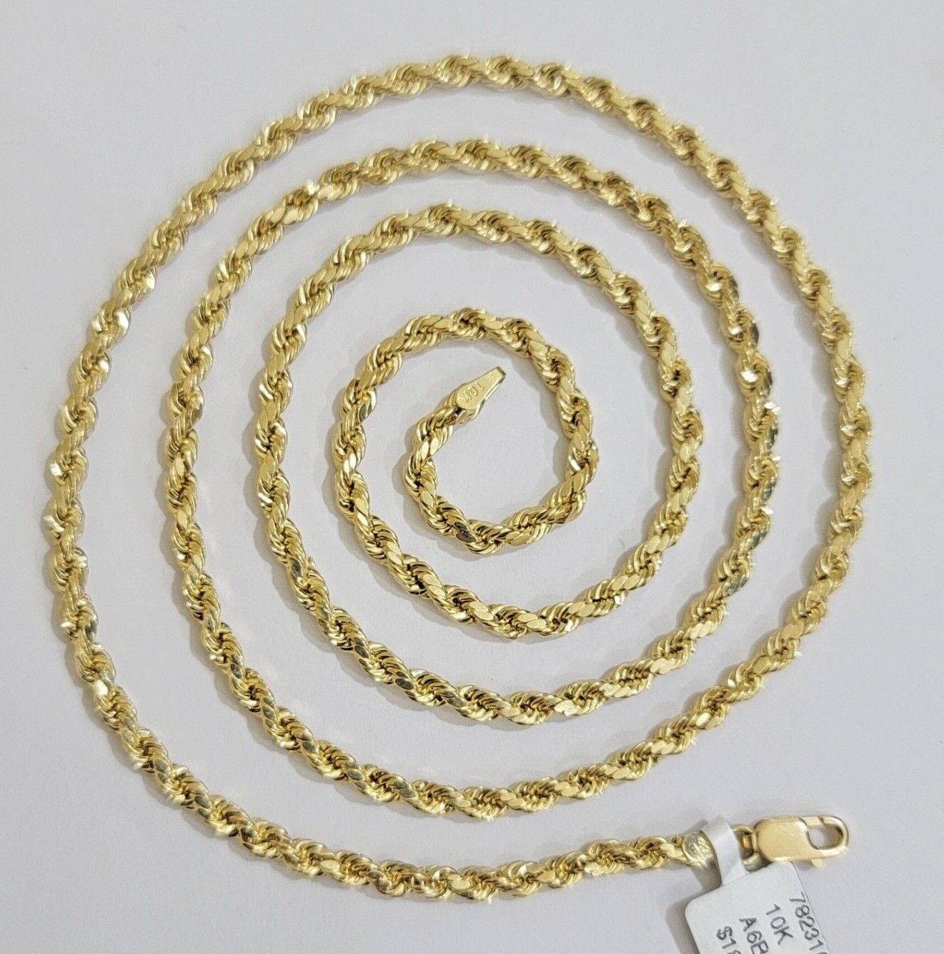Real 10k Yellow Gold Rope Chain 3mm Necklace 16" - 28 Inch Diamond Cut men Women - Reva Jeweler