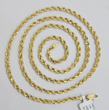 Real 10k Yellow Gold Rope Chain 3mm Necklace 16" - 28 Inch Diamond Cut men Women - Reva Jeweler