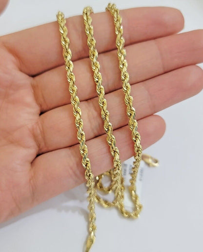 Real 10k Yellow Gold Rope Chain 3mm Necklace 16" - 28 Inch Diamond Cut men Women - Reva Jeweler