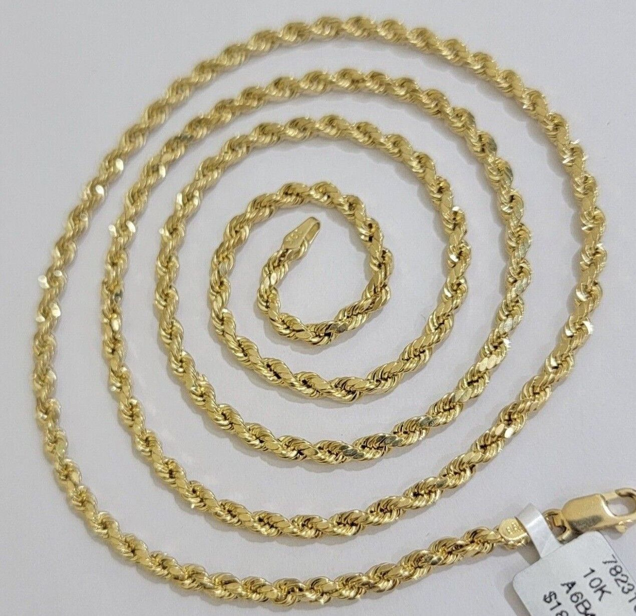 Real 10k Yellow Gold Rope Chain 3mm Necklace 16" - 28 Inch Diamond Cut men Women - Reva Jeweler