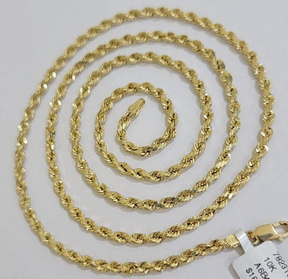 Real 10k Yellow Gold Rope Chain 3mm Necklace 16" - 28 Inch Diamond Cut men Women - Reva Jeweler