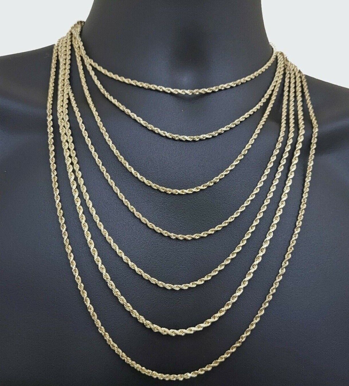 Real 10k Yellow Gold Rope Chain 3mm Necklace 16" - 28 Inch Diamond Cut men Women - Reva Jeweler