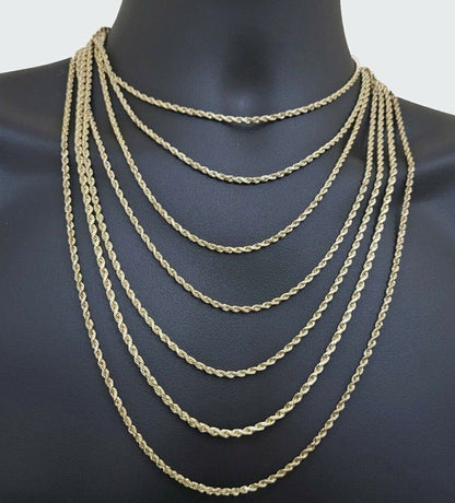 Real 10k Yellow Gold Rope Chain 3mm Necklace 16" - 28 Inch Diamond Cut men Women - Reva Jeweler