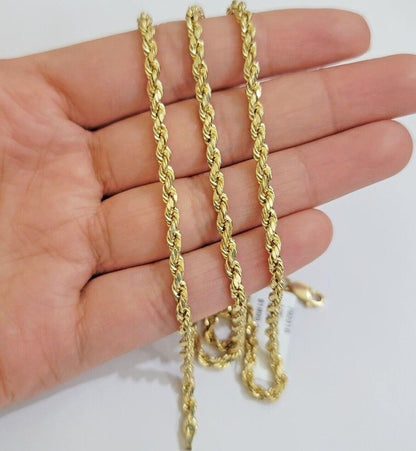 Real 10k Yellow Gold Rope Chain 3mm Necklace 16" - 28 Inch Diamond Cut men Women - Reva Jeweler