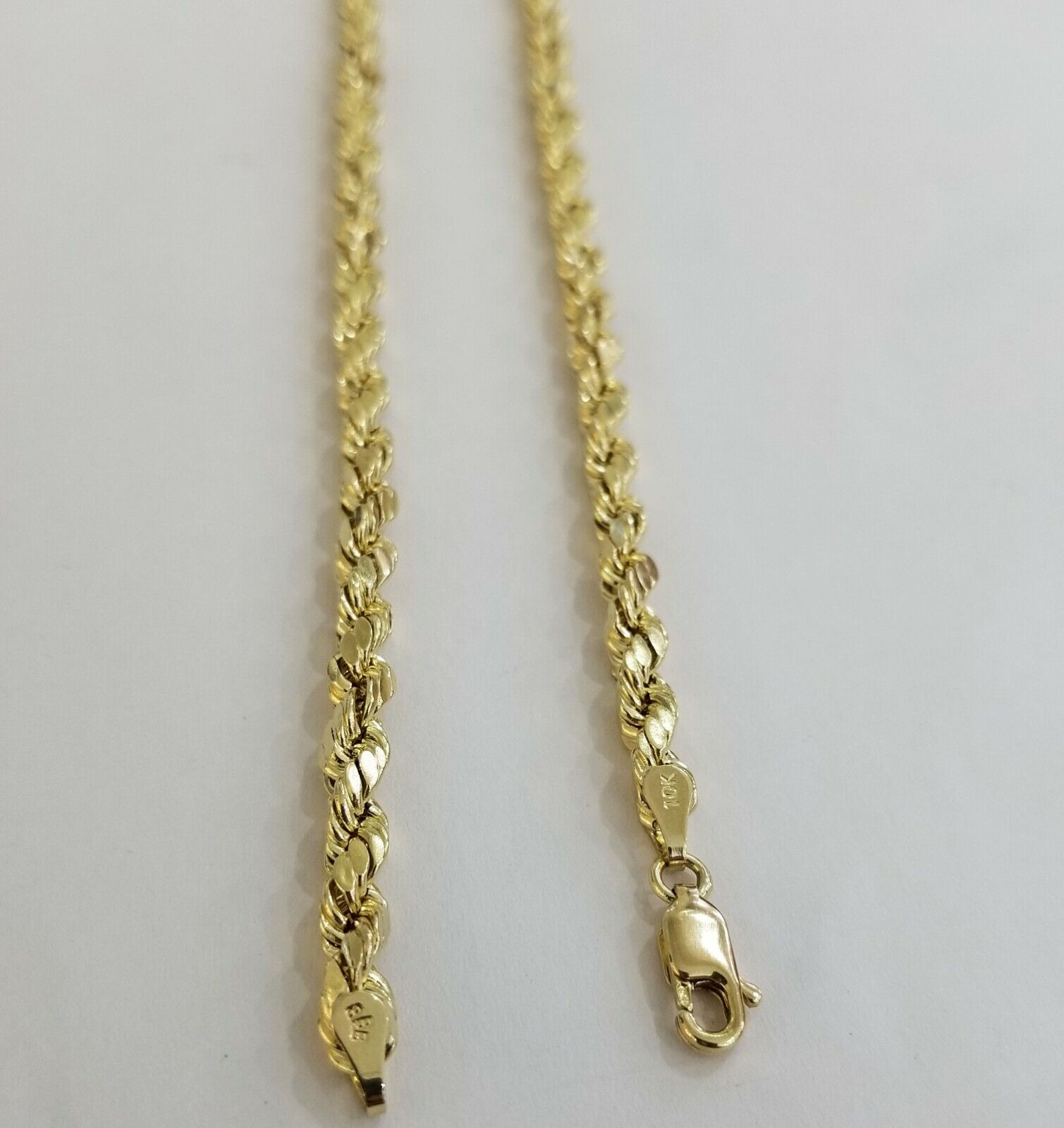 Real 10k Yellow Gold Rope Chain 4mm 18" Diamond Cut Necklace - Reva Jeweler