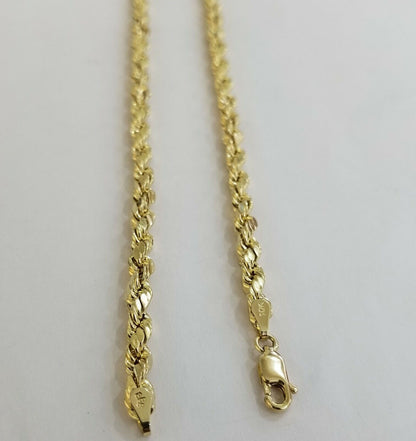 Real 10k Yellow Gold Rope Chain 4mm 18" Diamond Cut Necklace - Reva Jeweler