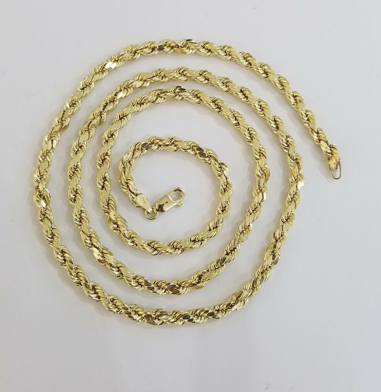 Real 10k Yellow Gold Rope Chain 4mm 18" Diamond Cut Necklace - Reva Jeweler