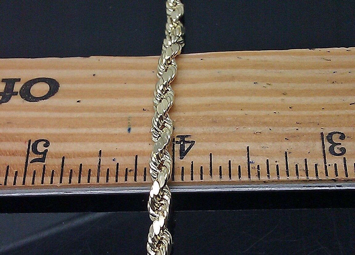 Real 10k Yellow Gold Rope Chain 4mm 18" Diamond Cut Necklace - Reva Jeweler