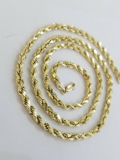 Real 10k Yellow Gold Rope Chain 4mm 18" Diamond Cut Necklace - Reva Jeweler