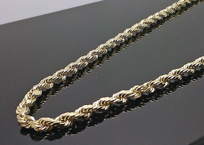 Real 10k Yellow Gold Rope Chain 4mm 18" Diamond Cut Necklace - Reva Jeweler