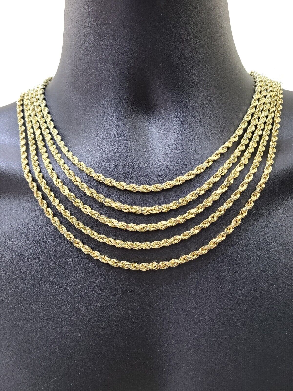 Real 10K Yellow Gold Rope Chain 4mm Necklace 16 - 30'' Inches Lobster Lock 10kt - GoldenlinQ