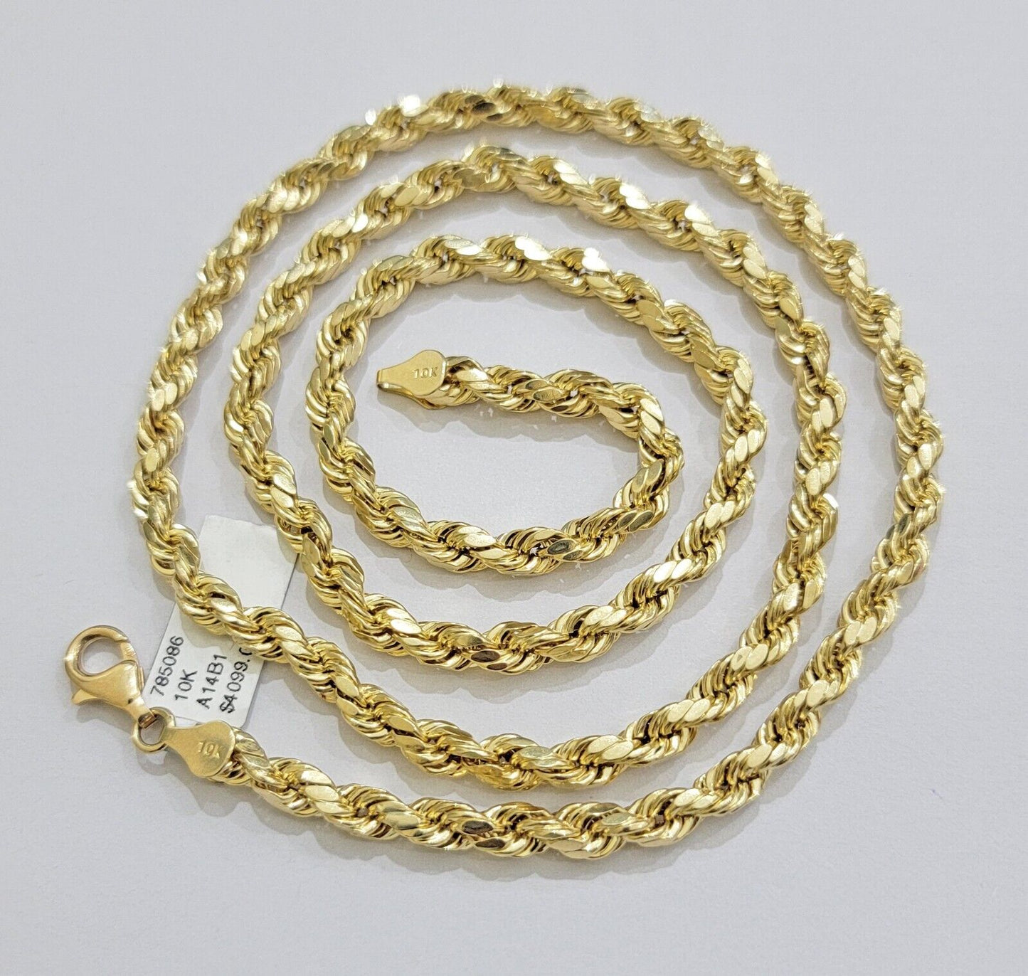 Real 10K Yellow Gold Rope Chain 6mm Necklace 20 in 22 in 24 in 26 in 28 in 30 in - Reva Jeweler