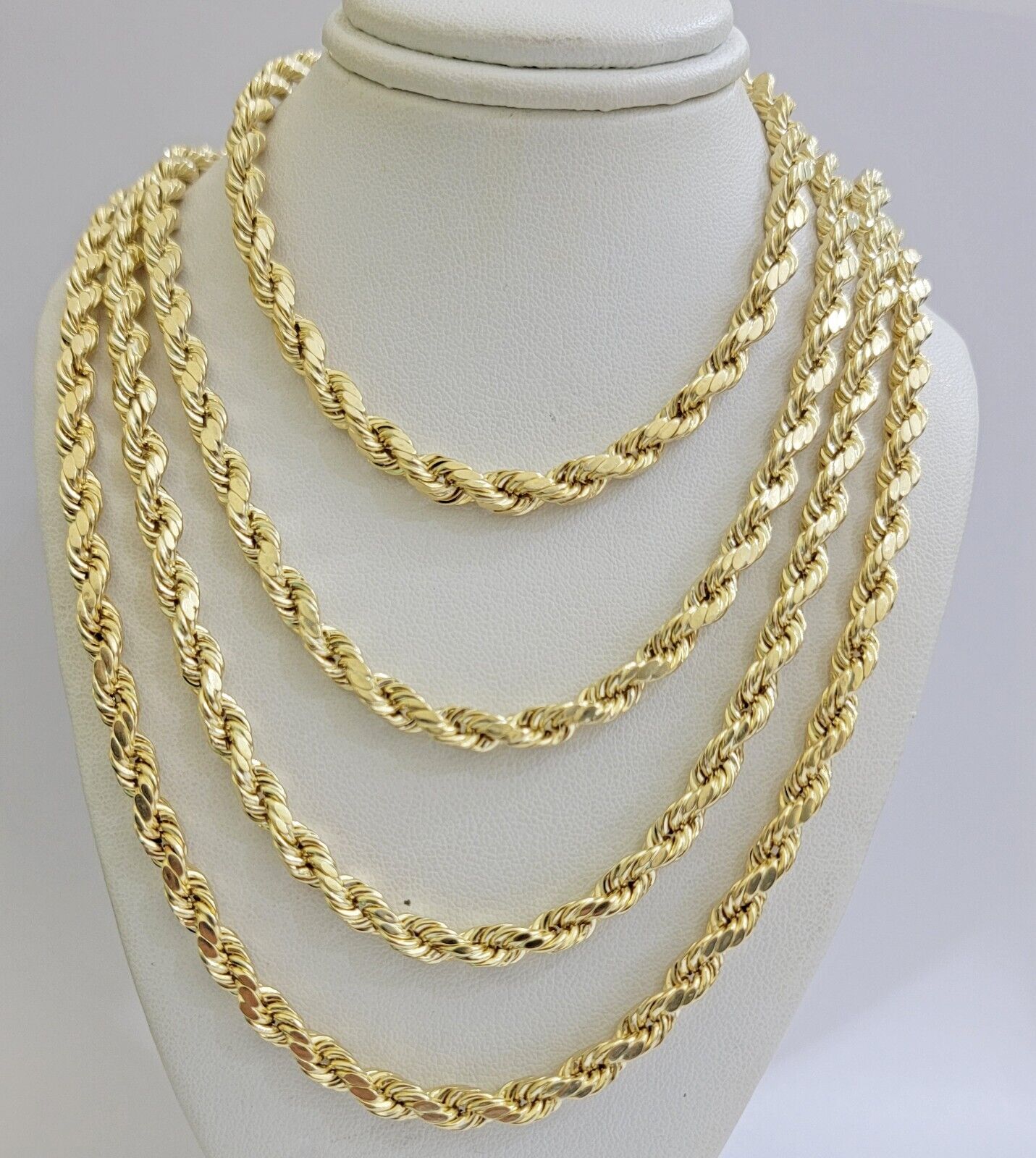 Real 10K Yellow Gold Rope Chain 6mm Necklace 20 in 22 in 24 in 26 in 28 in 30 in - Reva Jeweler