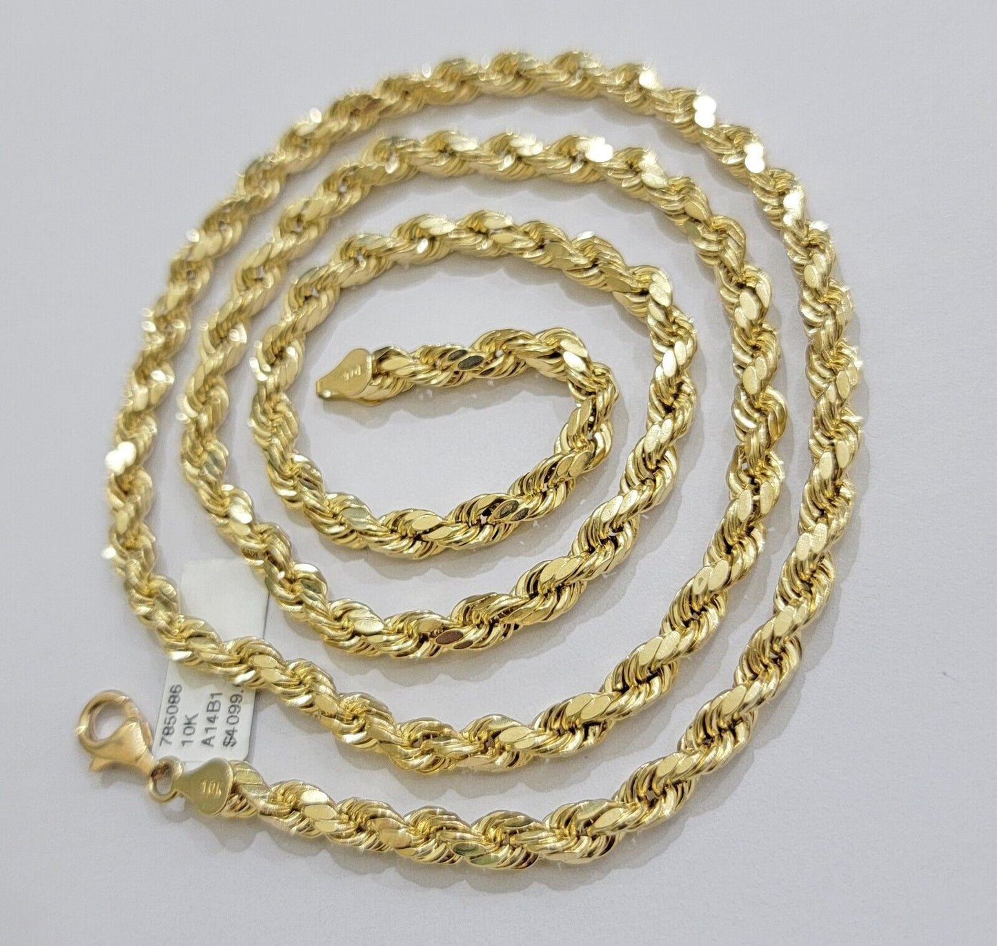 Real 10K Yellow Gold Rope Chain 6mm Necklace 20 in 22 in 24 in 26 in 28 in 30 in - Reva Jeweler