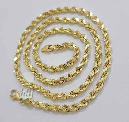Real 10K Yellow Gold Rope Chain 6mm Necklace 20 in 22 in 24 in 26 in 28 in 30 in - Reva Jeweler