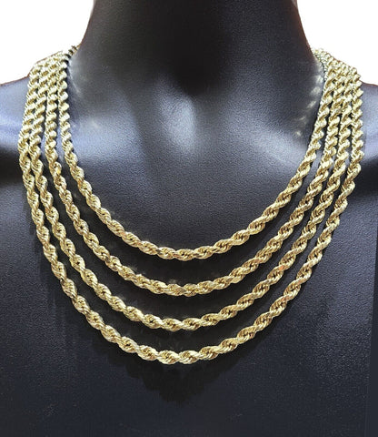 Real 10K Yellow Gold Rope Chain 6mm Necklace 20 in 22 in 24 in 26 in 28 in 30 in - Reva Jeweler