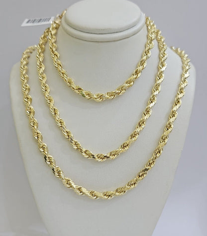 Real 10K Yellow Gold Rope Chain 6mm Necklace 20 in 22 in 24 in 26 in 28 in 30 in - Reva Jeweler