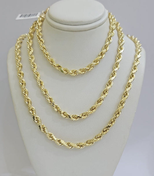 Real 10K Yellow Gold Rope Chain 6mm Necklace 20 in 22 in 24 in 26 in 28 in 30 in - Reva Jeweler