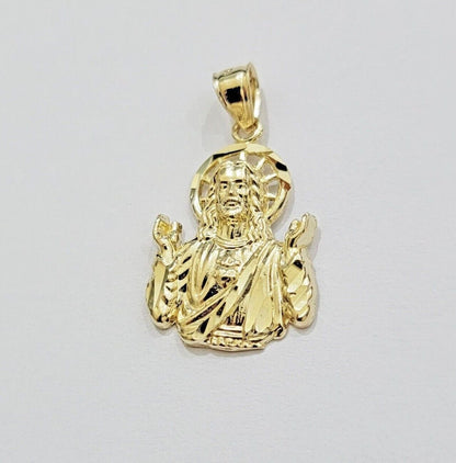 Real 10k Yellow Gold Rope Chain Charm Jesus Head Pendant SET 3mm Necklace - Reva Jeweler